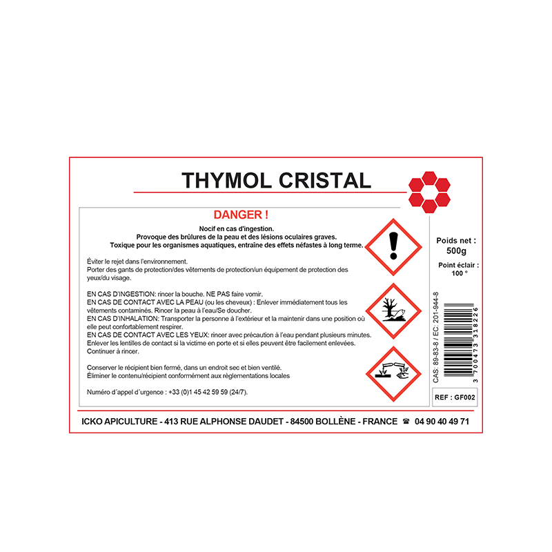 Thymol ph. eur. la bouteille de 500 gr