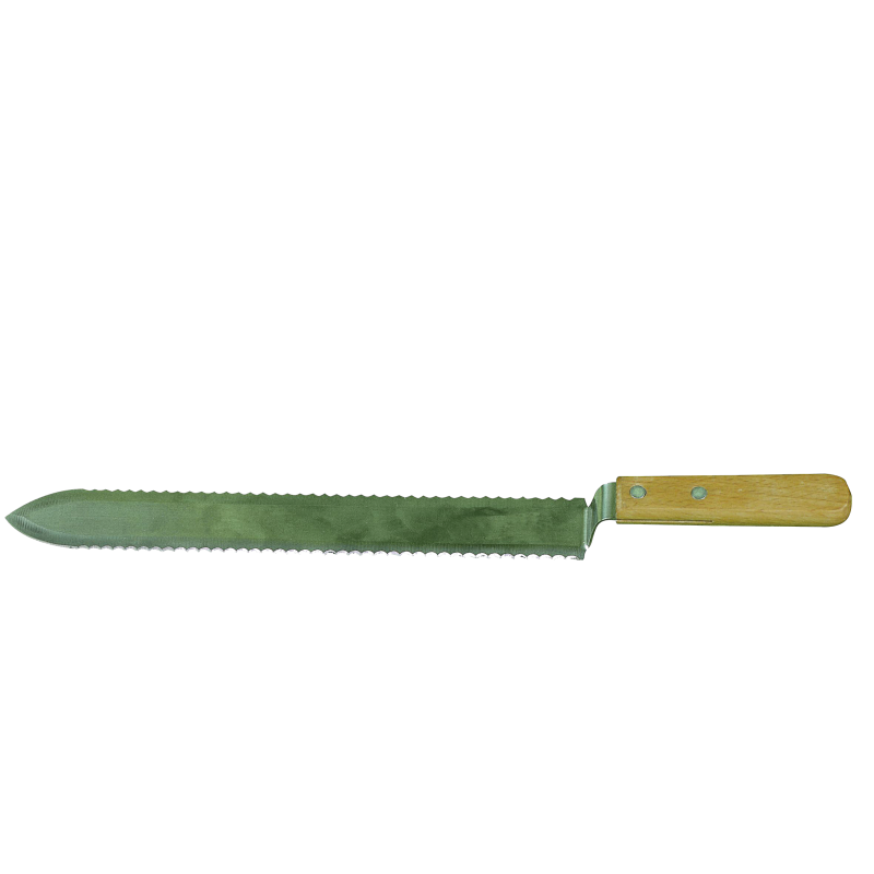 Couteau à désoperculer avec 2 côtés dentelés et manche en bois