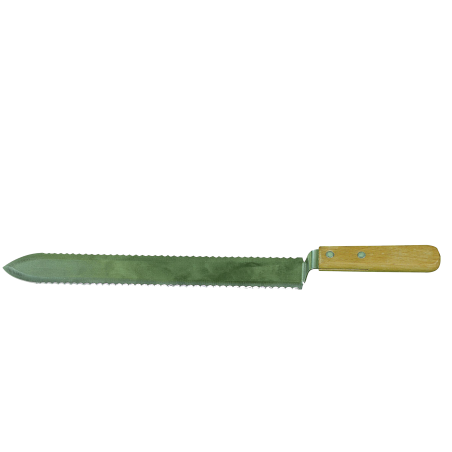 Couteau à désoperculer avec 2 côtés dentelés et manche en bois