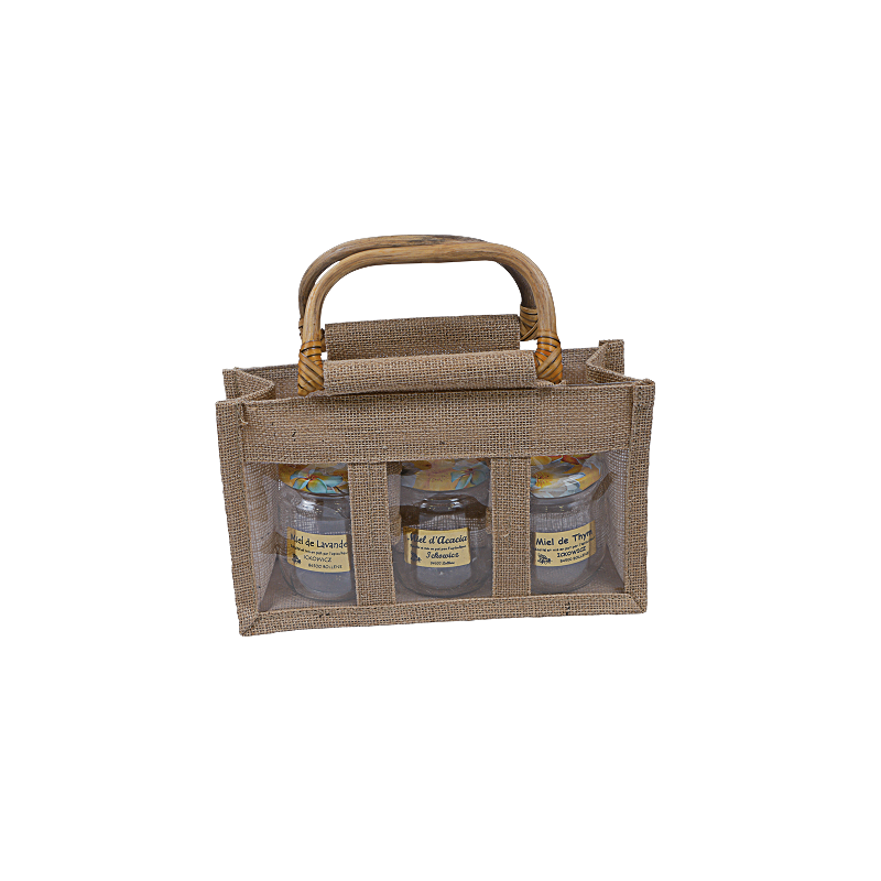 Panier en toile de jute pour 3 pots de 500 g