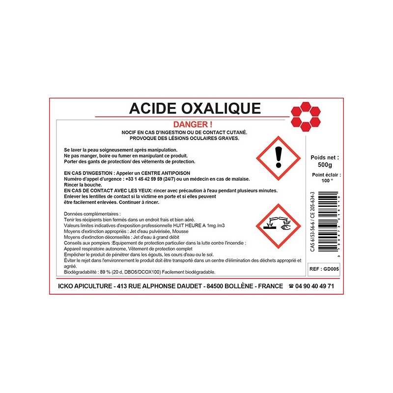 Acide oxalique bouteille de 500 g