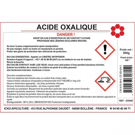 Acide oxalique bouteille de 500 g