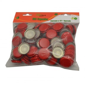 100 capsules Ø 29 mm + opercule ROUGE pour bout. Champ.
