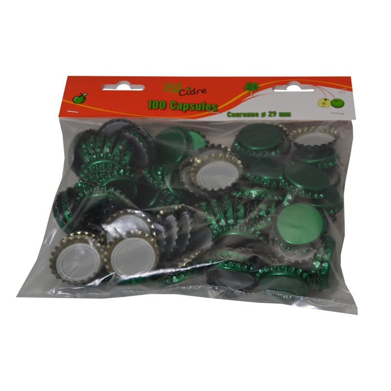 100 capsules Ø 29 mm VERTE pour bouteilles champenoises