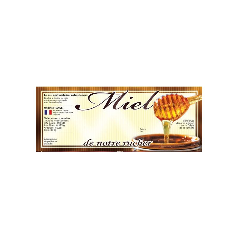 Paquet de 100 étiquettes modèle miel de notre rucher