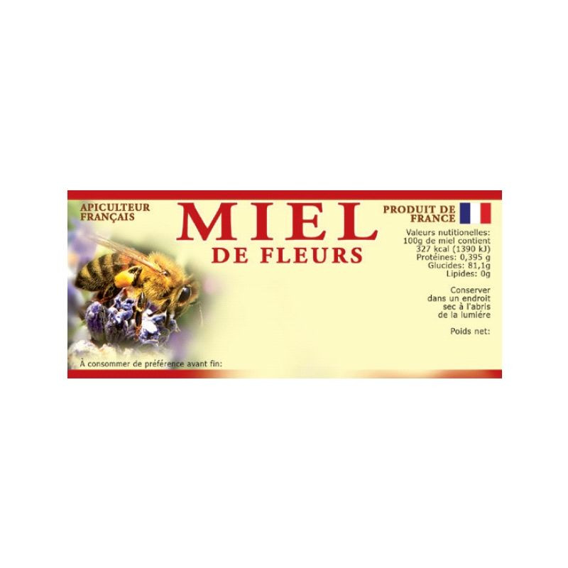 Paquet de 100 étiquettes personnalisables "Miel de fleurs"