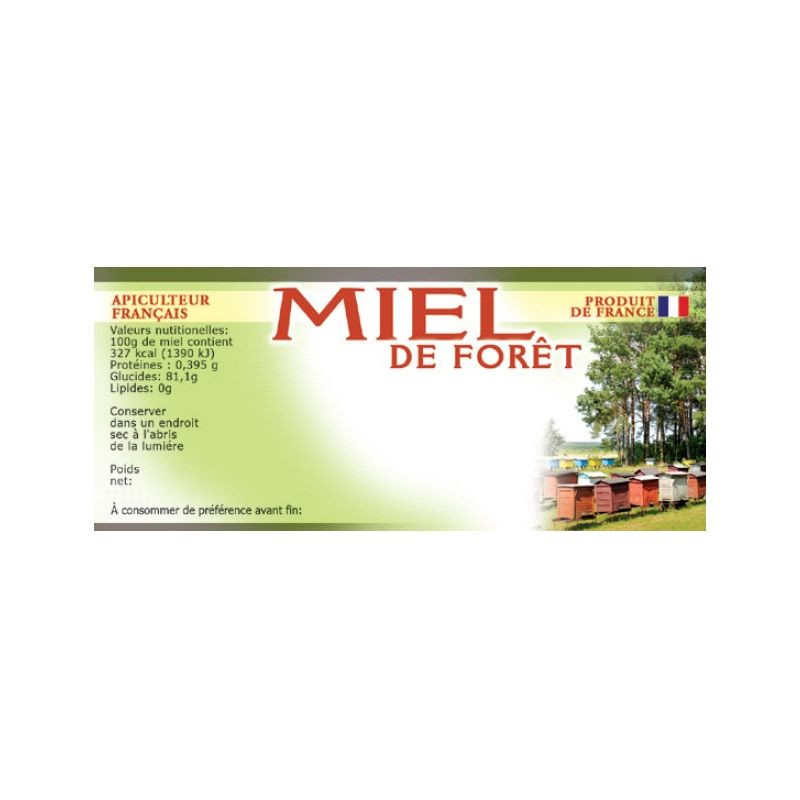Paquet de 100 étiquettes personnalisables "Miel de fôret"