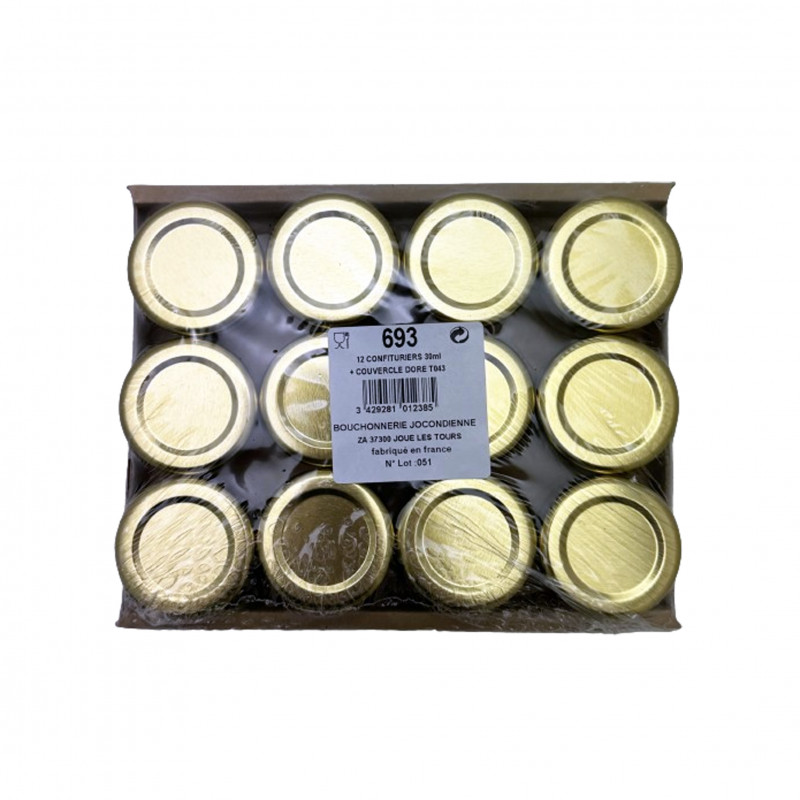 Pack de 12 confituriers 30 ml TO43 + couvercles dorés