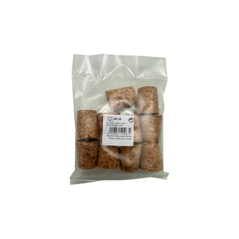 Sachet de 10 bondes liège 32 x 28 x 23 mm perforée 12 mm