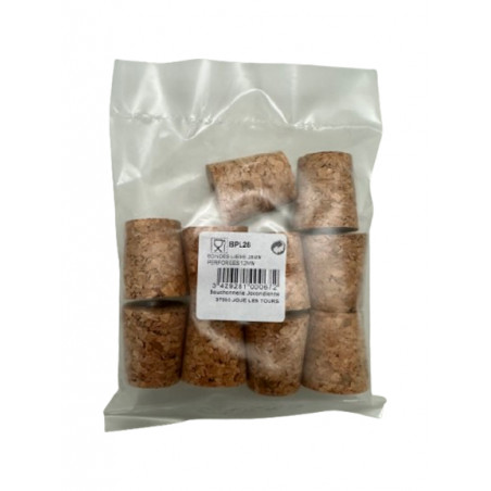 Sachet de 10 bondes liège 32 x 28 x 23 mm perforée 12 mm