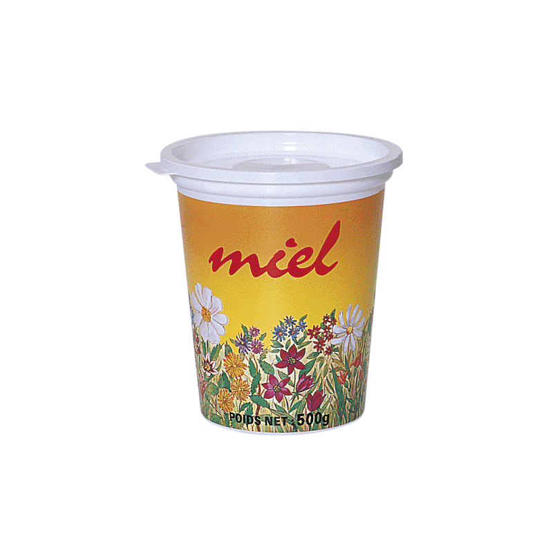 10 pots en plastique pour miel 500 g PSL - modèle champêtre