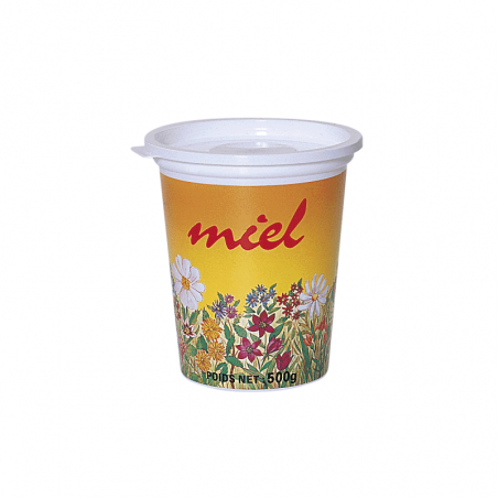 10 pots en plastique pour miel 500 g PSL - modèle champêtre
