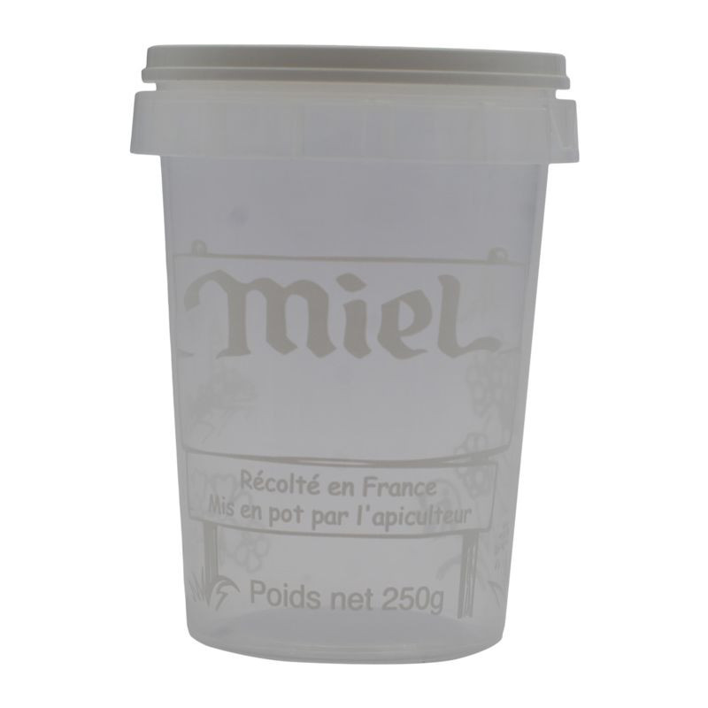 300 pots en plastique transparent pour miel 250 g PAL NICOT - modèle miel blanc