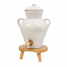 Vinaigrier 2.5 litres blanc camélia avec tabouret en bois