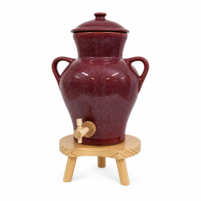 Vinaigrier 2.5 litres rouge dahlia avec tabouret en bois