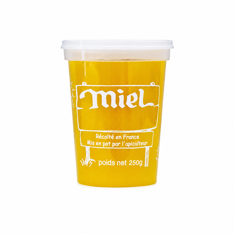 300 pots en plastique transparent pour miel 250 g PEP NICOT - modèle miel blanc