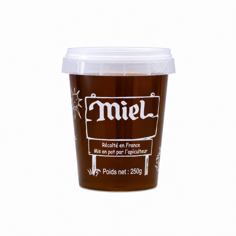 300 pots en plastique transparent pour miel 250 g PAL NICOT - modèle miel blanc