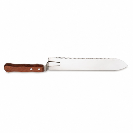 Couteau à désoperculer miel Jero en inox avec 1 côté dentelé longueur 280 mm