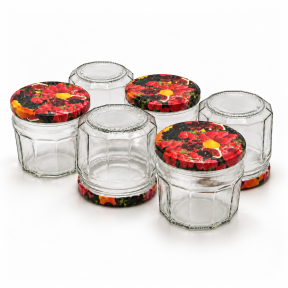 Pack de 6 pots confituriers 340 ml TO82 + couvercles décor fruits