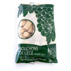 Sachet de 100 bouchons en liège colmatés paraffinés 38 x 24 mm - pour vins de pays et V.D.Q.S