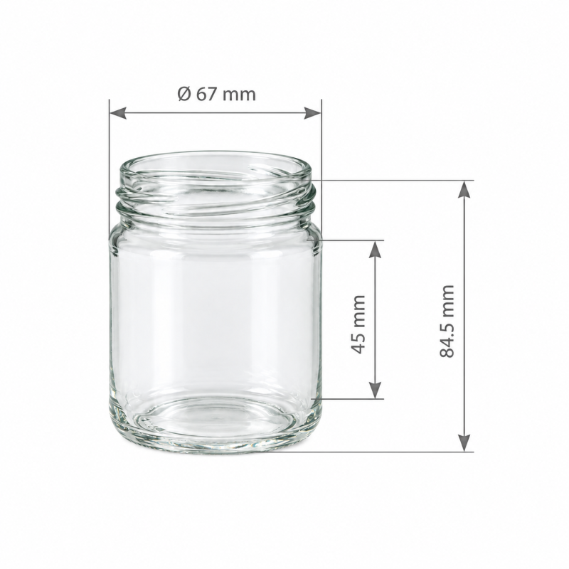 Pack de 20 pots en verre cylindrique 250g (228ml) réserve TO63 - dimensions