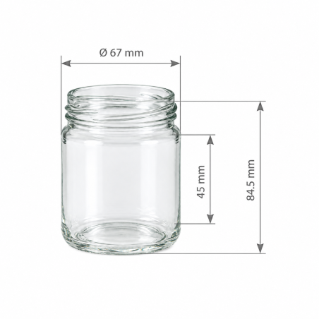 Pack de 20 pots en verre cylindrique 250g (228ml) réserve TO63 - dimensions