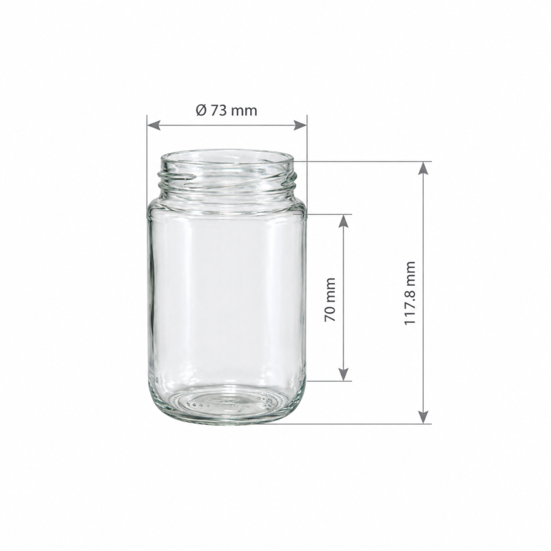 Pack de 20 pots en verre cylindrique 500 g (385 ml) TO63 - dimensions