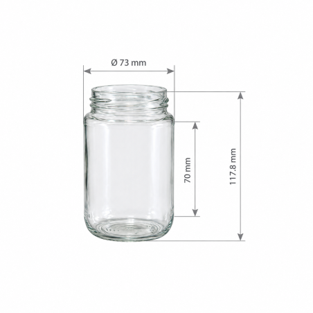 Pack de 20 pots en verre cylindrique 500 g (385 ml) TO63 - dimensions