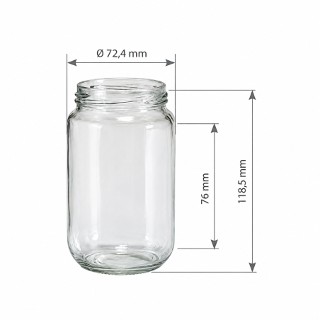 Pack de 20 pots en verre cylindrique 500g (370 ml) TO63 - dimensions