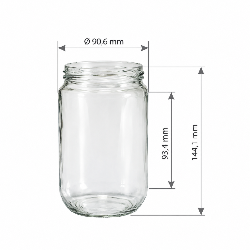 Pack de 10 pots en verre cylindriques 1 kg (750 ml) TO82 - dimensions