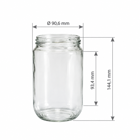 Pack de 10 pots en verre cylindriques 1 kg (750 ml) TO82 - dimensions