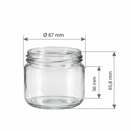 Pack de 20 pots en verre cylindriques 500 g (380 ml) TO82 - dimensions