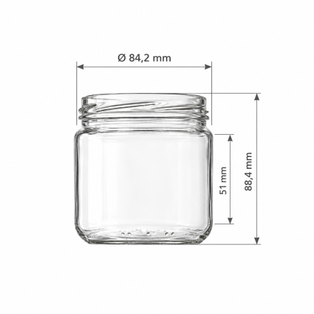 Pack de 20 pots en verre cylindriques 500g (390ml) TO82 - dimensions