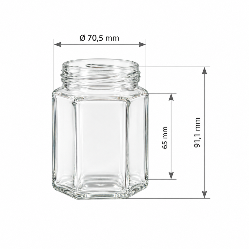 Pack de 20 pots en verre hexagonal 250g (195ml) TO58