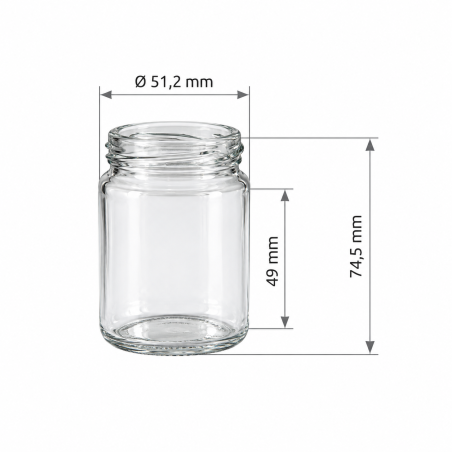 Pack de 20 pots en verre cylindriques 125g (106ml) TO48 - dimensions
