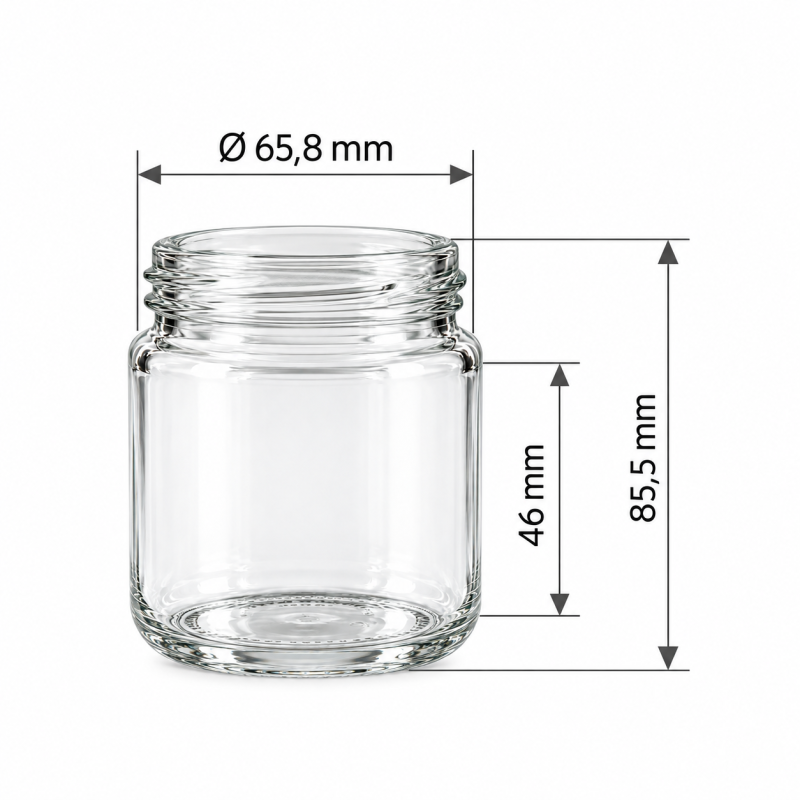 Pack de 20 pots en verre cylindriques 250g (212 ml) TO63 - dimensions