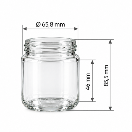 Pack de 20 pots en verre cylindriques 250g (212 ml) TO63 - dimensions