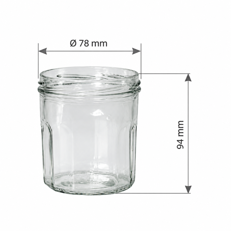 Pack de 20 pots en verre à facettes 425g (324ml) TO82 - dimensions