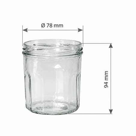 Pack de 20 pots en verre à facettes 425g (324ml) TO82 - dimensions