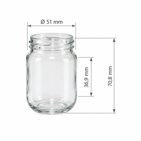 Pack de 20 pots en verre cylindriques 125 g (106 ml) TO48 - dimensions
