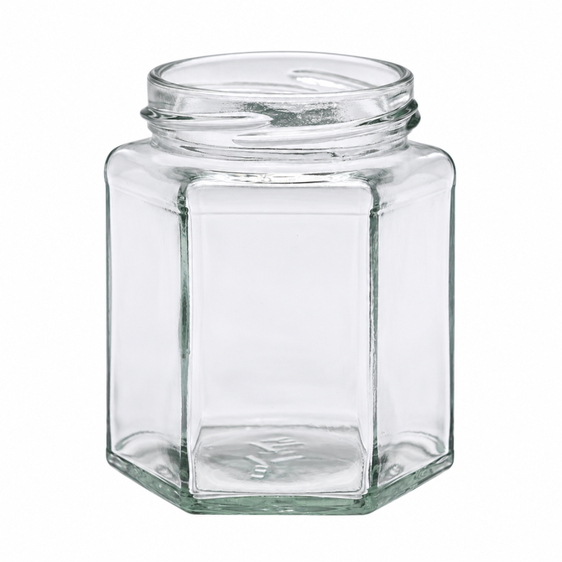 Pack de 20 pots en verre hexagonal 250g (195ml) TO58