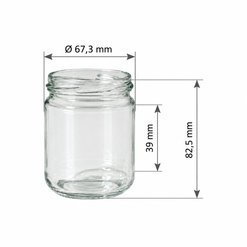 Pack de 20 pots en verre cylindriques 250g (212ml) Réserve TO63 - dimensions
