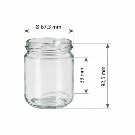 Pack de 20 pots en verre cylindriques 250g (212ml) Réserve TO63 - dimensions