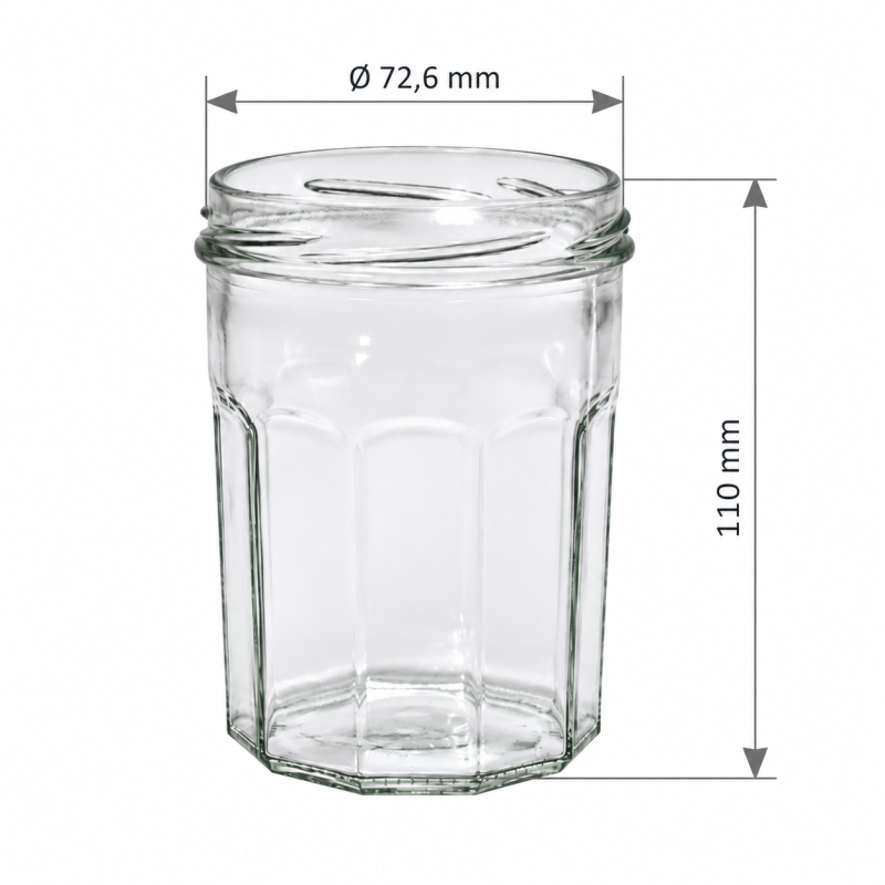 Pack de 20 pots en verre à facettes 500g (385ml) TO82 - dimensions