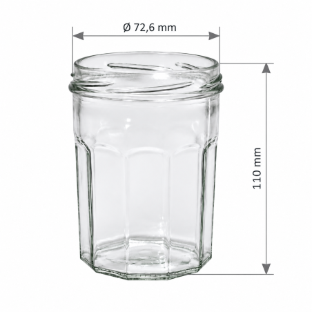 Pack de 20 pots en verre à facettes 500g (385ml) TO82 - dimensions